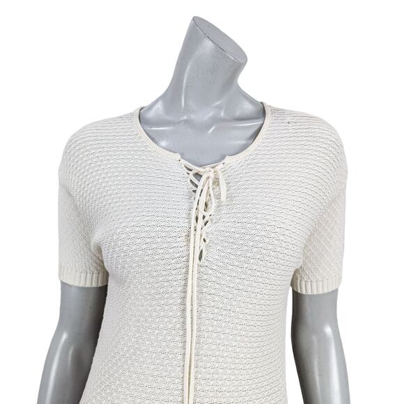 FRAME Women's Le Crochet Lace up Neck Blouse in Beige Size Small - Picture 7 of 9